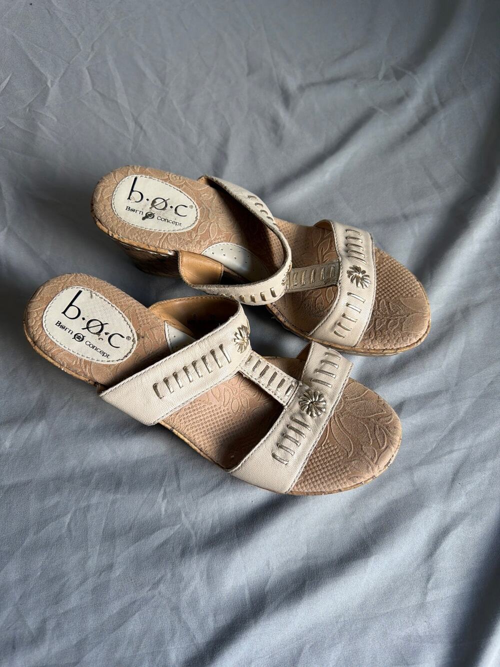 Boc born concept cream colored slip on sandals size 8